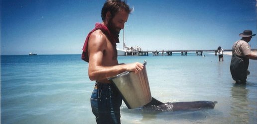 Meinert bei einer Delfinfütterung in Australien