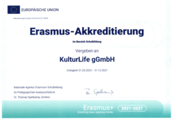 Zertifikat KulturLife Erasmus Akkreditierte Einrichtung